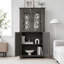 Buffet durable en panneau de fibres à densité moyenne brun foncé avec 4 portes en miroir et tablettes réglables pour un rangement polyvalent