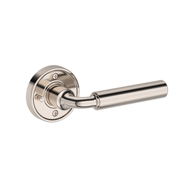 La Conner Privacy Lever with Recessed Round Rose in Unlacquered Brass, Polished Nickel