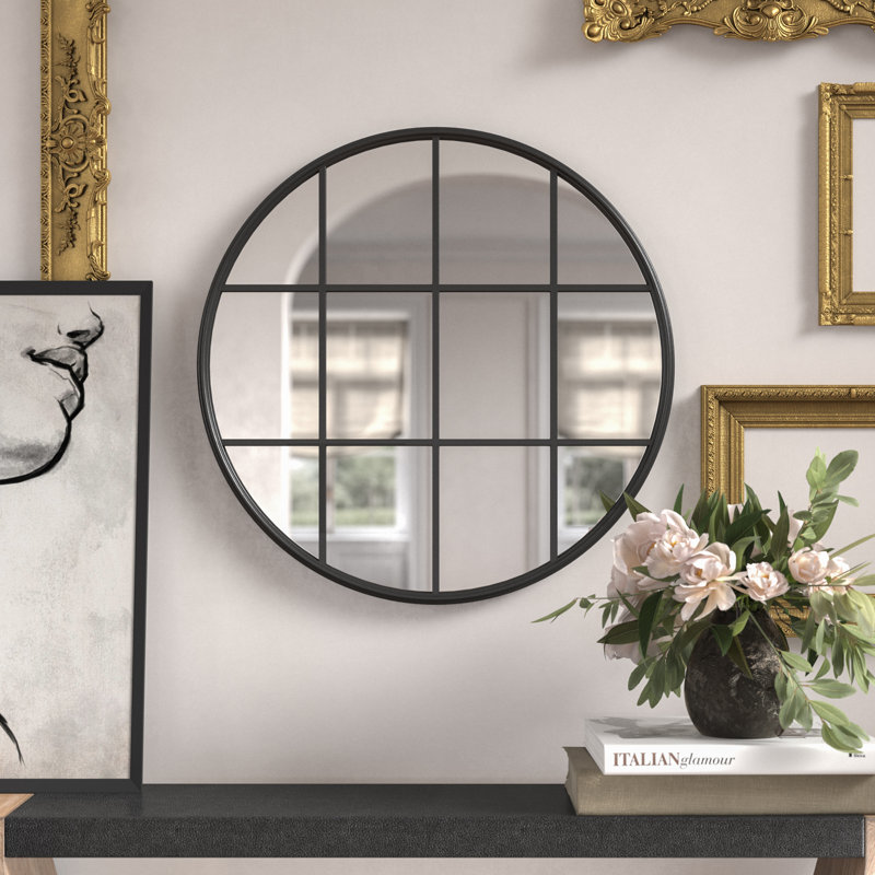 Kaylie Metal Flat Wall Mirror, Black, 28" x 28"