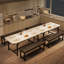 Ensemble de table et de chaises de salle à manger extensibles de 160 cm pour 4 à 6 personnes, table de cuisine rectangulaire avec 2 banquettes rembourrées, gain de place, structure en métal de style industriel, idéal pour un appartement ou une salle à manger, marbre blanc