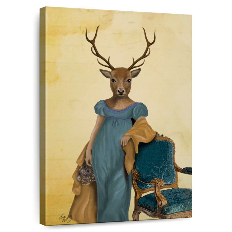 Cerf Brampt en robe bleue, H 30 po x l 20 po