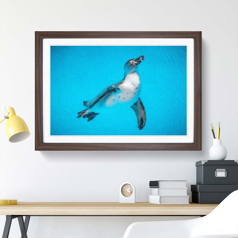 Swimming Penguin - Picture Frame Painting Print, 36cm H x 48cm W x 2cm D, Walnut Framed