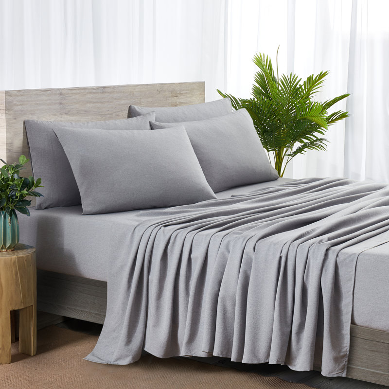 Ensemble de draps en rayonne de bambou 6 pièces Bibb Home, Ensemble de draps pour grand lit avec 4 taies d'or, Bruyère - bleu
