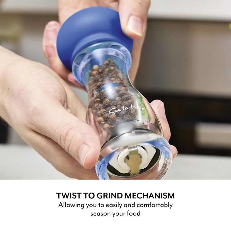 Set of 2 Manual Salt and Pepper Mills with Twist to Grind Mechanism, Adjustable From Coarse to Fine, Colour Me Happy, Blue