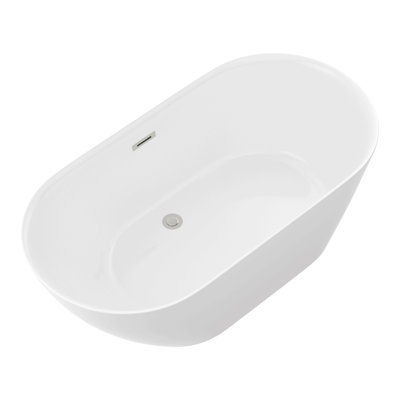 Baignoire autoportante en acrylique autoportante, acrylique blanc brillant, bonde escamotable en chrome