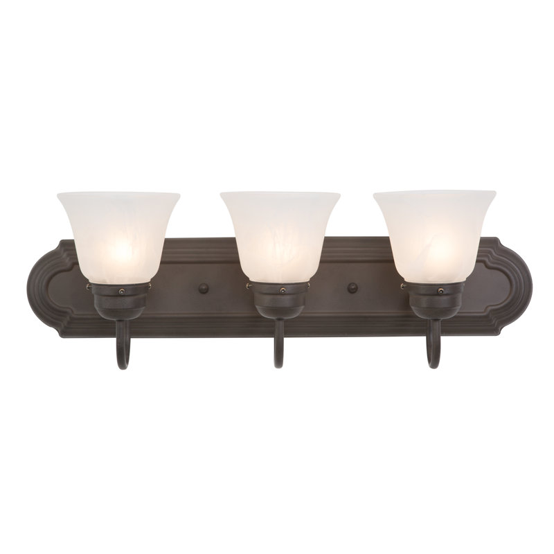 Luminaire de salle de bain 3 lumières Hague, Brun foncé avec abat-jour albâtre