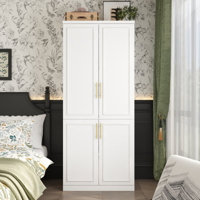 Elegant Wardrobe With Golden Handles, Large Capacity With Multi-Function Storage Solutionsproduct Title:Modern Entryway Cabinet With Spacious Drawers - Sleek White Design