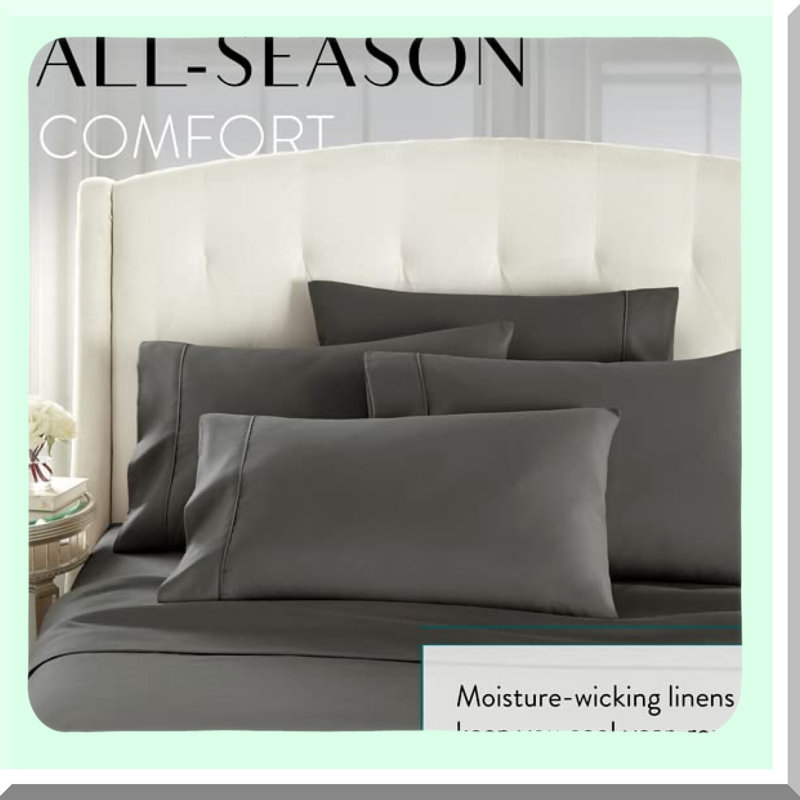 BreathableSoft Queen Sheet Set - 6 Piece Deep Pocket Bedding Bundle with 4 Pillowcases, Wrinkle Free & Machine Washable - Gray, Queen Size - 6 pc