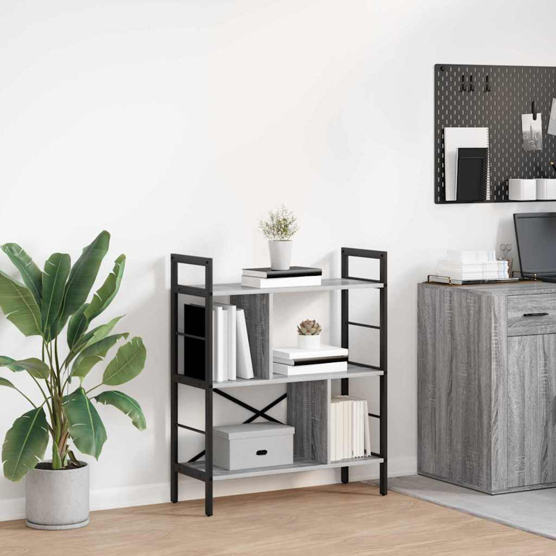 75 cm W Steel Etagere Bookcase, (3 Shelves) 91cm. H x 75cm. W x 30cm. D, Grey Sonoma