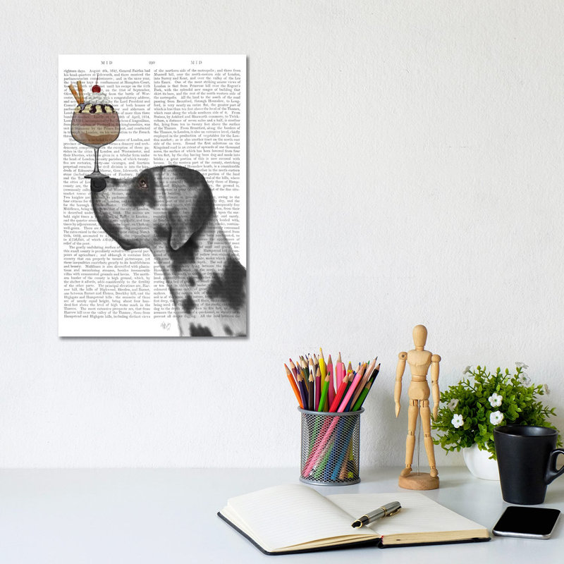 Great Dane, Harlequin, Ice Cream, Print BG by Fab Funky - Wrapped Canvas Gallery-Wrapped Canvas Giclée