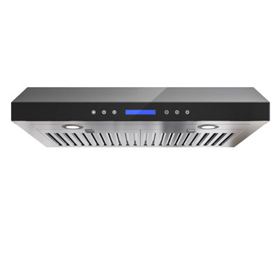30" 900 CFM Ducted Under Cabinet Range Hood Black Tempered Glass Quiet 4 Speed Gesture Remote and Touch Panel Control with LED Lights