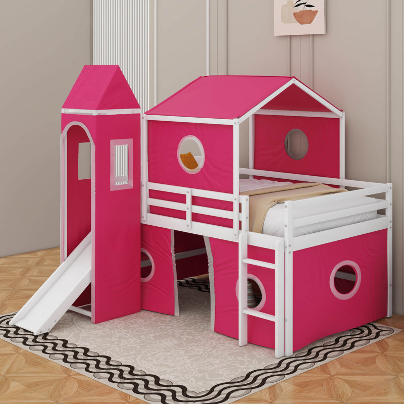 Lit mezzanine double avec tour, Rose