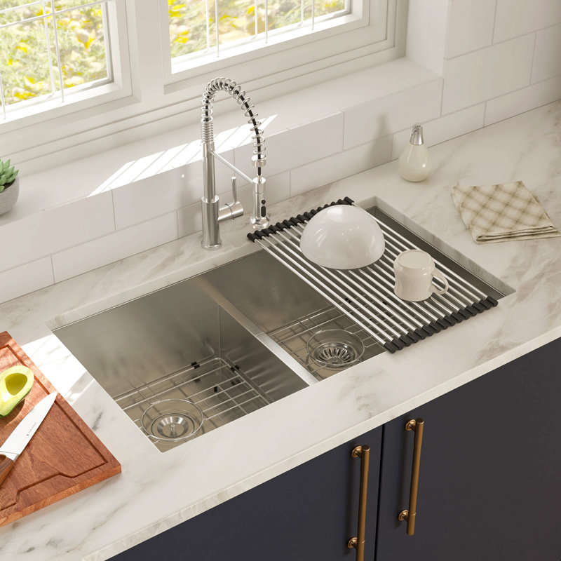 Double Bowl(50/50) Undermount Sink- 36" X 19" X 10" Double Bowl Kitchen Sink 16 Gauge With Two 10" Deep Basin