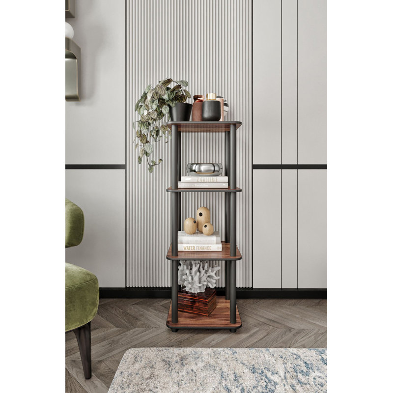 Bibliothèque moderne en noyer de 13,4 po x 41,7 po x 13,4 po | 100% panneau de fibres à densité moyenne avec pieds en kraft comprimé | Conception élégante de couleur unie, parfaite pour le bureau à domicile et le salon | Solution de rangement durable et élégante