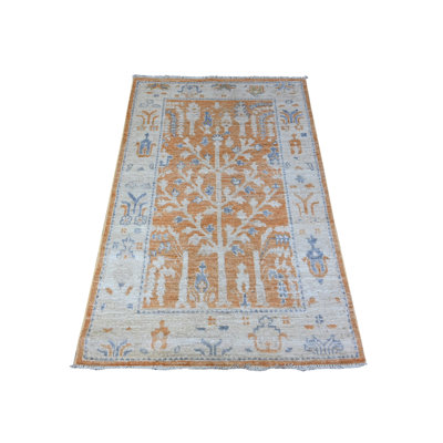 Tapis oriental rectangulaire en laine orange noué à la main 3 pi 1 po x 4 pi 9 po - MOA10288510