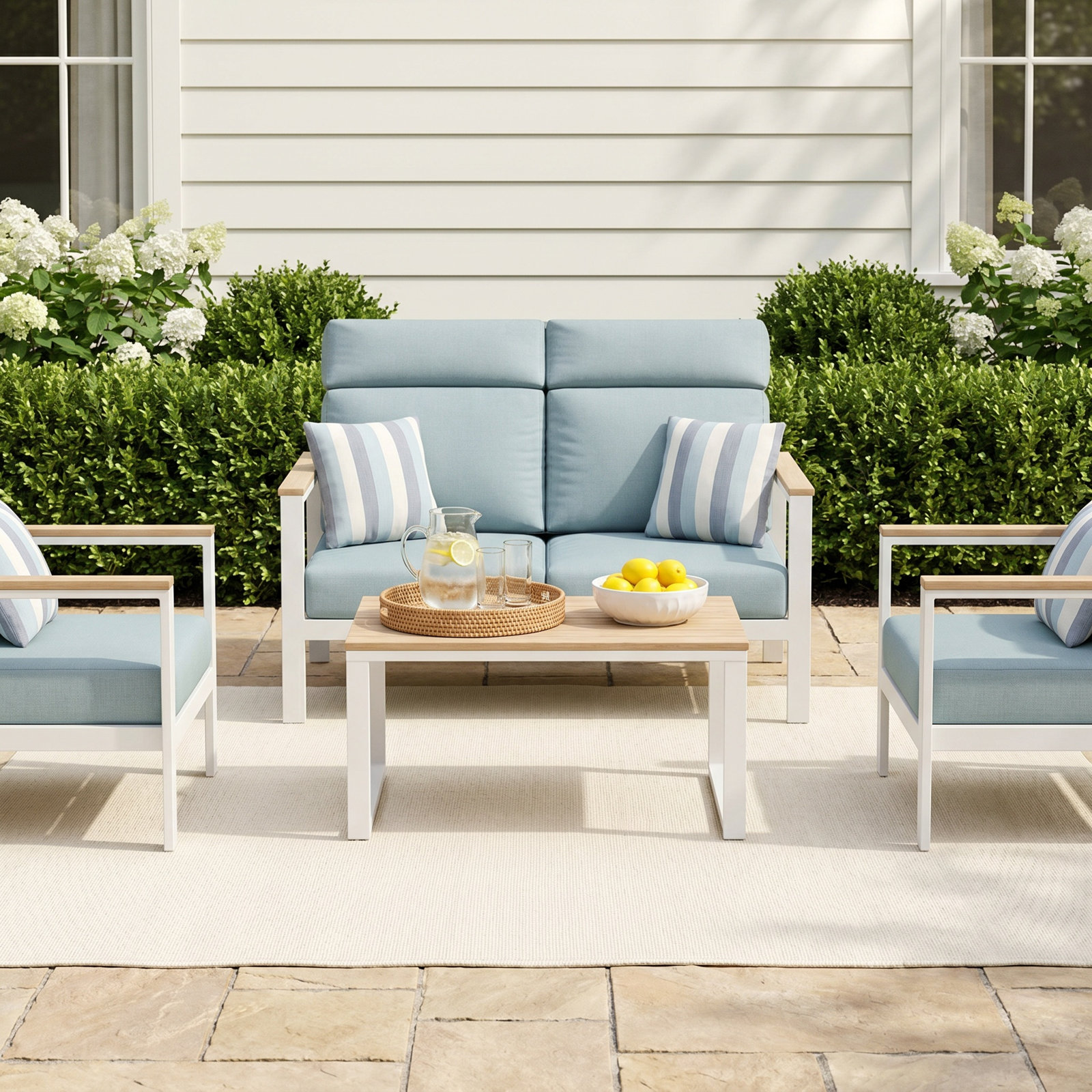Townsend 4-Person Sunbrella® Patio Seating Group, Bliss Dew, Beige