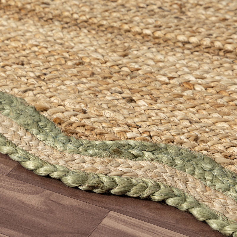 Ayanne Hand-Braided Scalloped Jute Sage Green Indoor Area Rug with Non-skid Backing, Rectangle 2' x 3', Sage Green