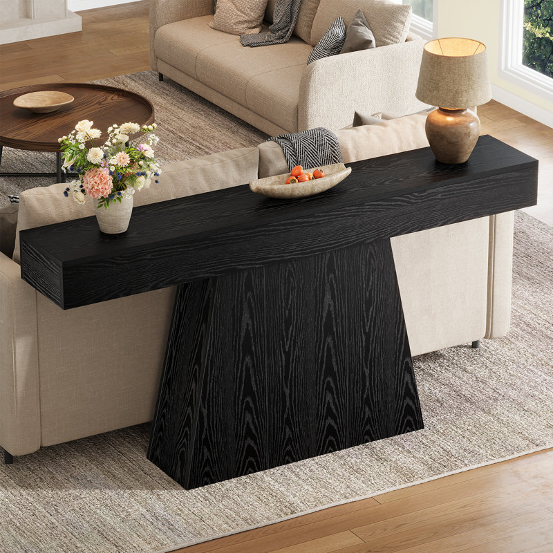 63" Console Table, Black Entryway Table with Trapezoidal Base, Narrow Long Sofa Table, Black