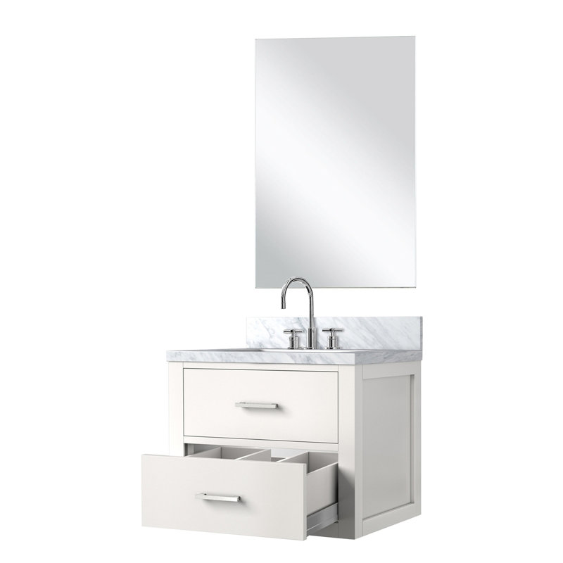 24 po L x P 18 po, meuble-lavabo blanc, plateau en acrylique, robinet, miroir inclus, miroir simple complet, miroir, Blanc