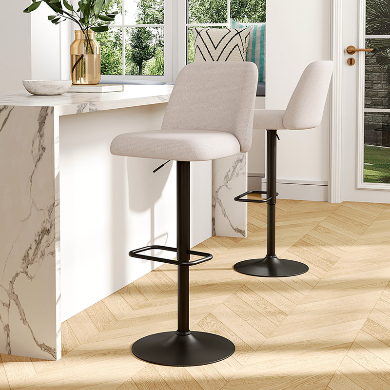 Neshay Swivel Adjustable Height Upholstered Bar Stool, Beige