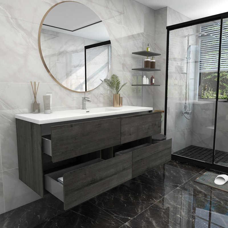 60'' Single Bathroom Vanity with Acrylic Top, Smoke Oak