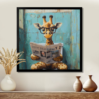 Kenaniah Giraffe Reading The News In The Bathroom - giraffe Wall Art