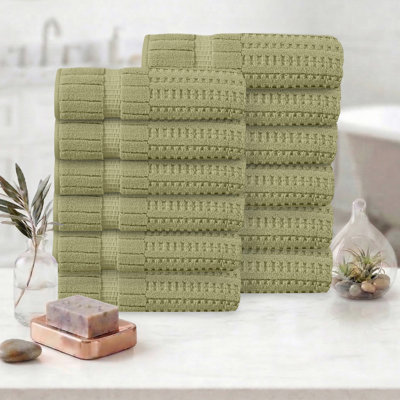 Ensemble de serviettes 12 pièces Willow - 100% coton peigné, qualité supérieure 630 g / m², vert, ultra doux et très absorbant (12 serviettes de bain)