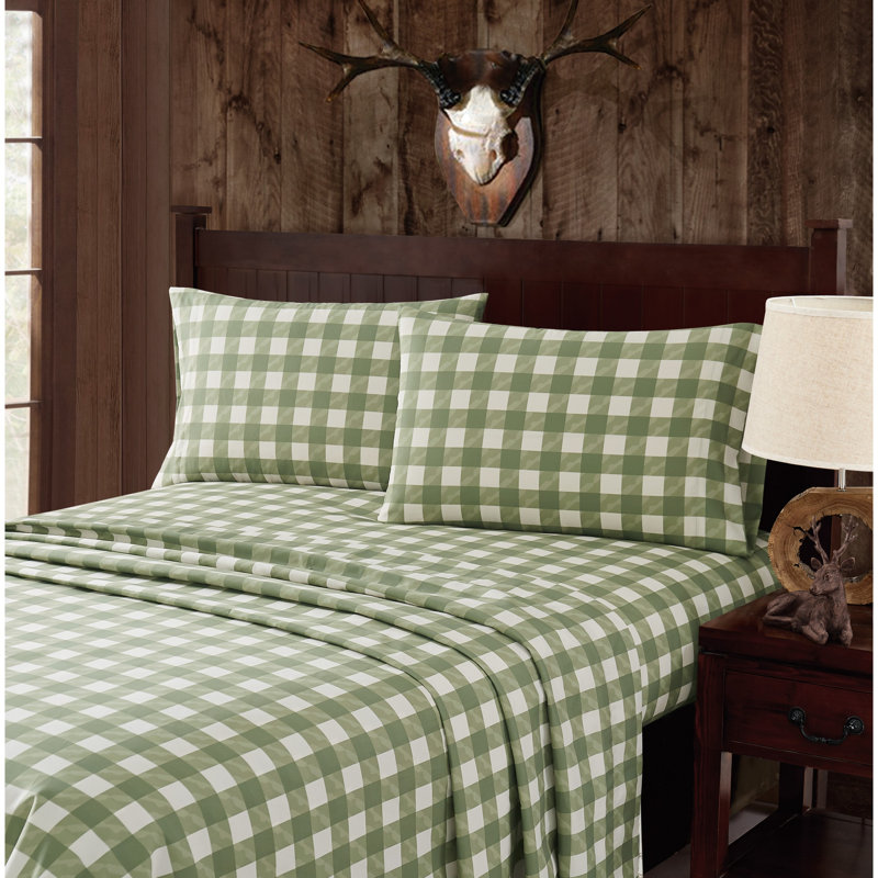 Ensemble de draps en microfibre, Simple TG, Blanc/vert, Floral