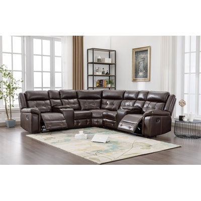 Bassie Faux Leather Reclining L-Shaped Sectional Symmetrical