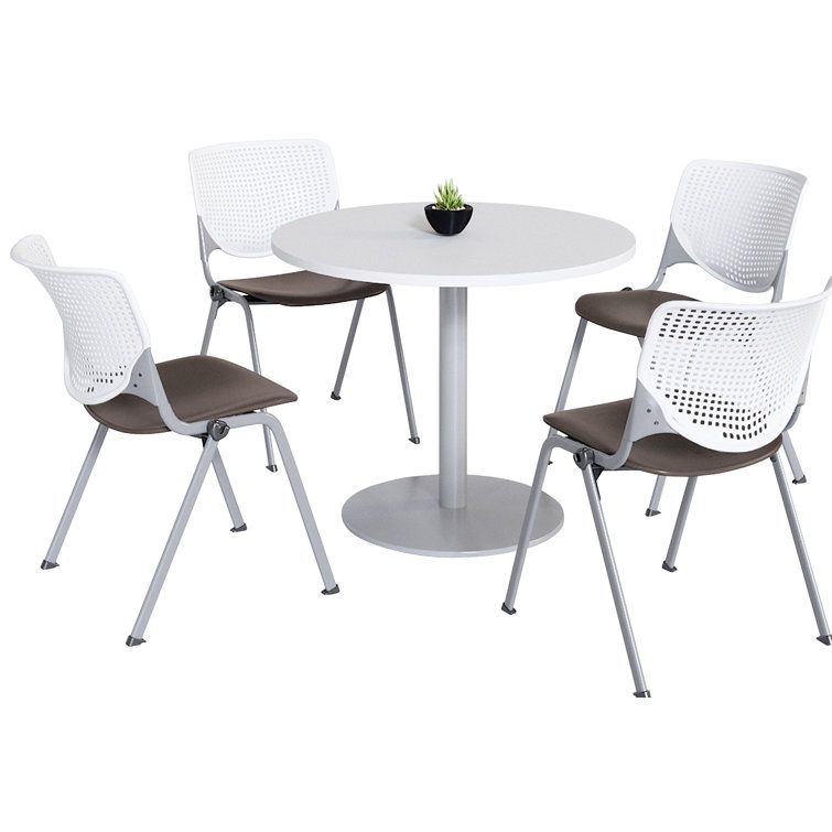 Mode Round Breakroom Table Set With 4 Kool Stacking Chairs