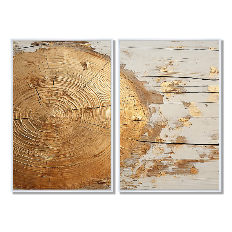 «Abstract Gold Graceful Woodland», art mural abstrait, 36" H x 48" W, Impression encadrée flottante, White