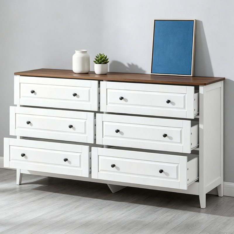 Modern 6 Drawers Dresser for Bedroom, 55.5" Wide Dressers & Chest of Drawers, Storage Organizer for Clothes, Entryway, Hallway, Nursery or Living Room