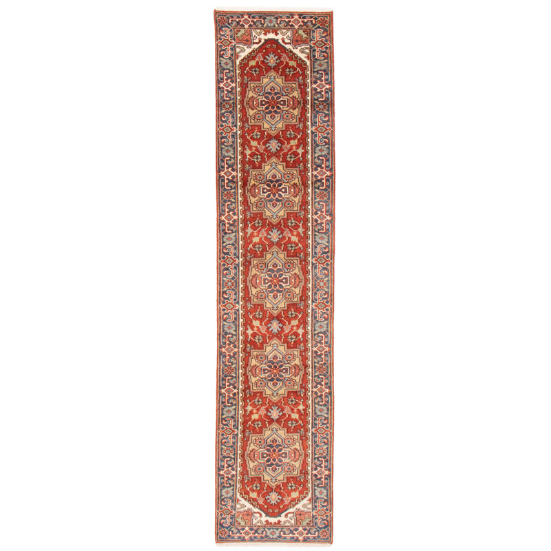 Tapis de couloir unique en laine noué à la main de style nouvel âge 2 pi 6 po x 11 pi 10 po Tereso brun foncé / cuivre foncé / bleu marine foncé