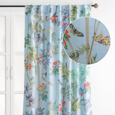 Maison d' Hermine Curtains for Living Room 100% Cotton 84 inch Length One Panel Light Filtering Curtains for Windows with Rod and Loop Pockets Valentines Day Gifts (Canne - Pastel Blue, 50"W x 84"L)