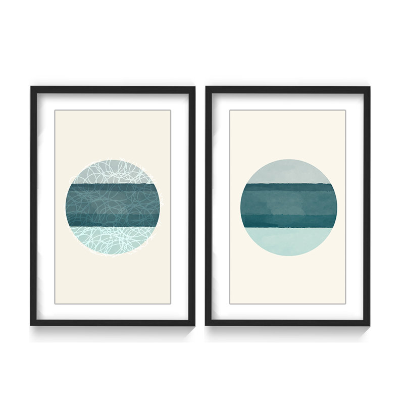 Coastal Retreat Oceanic Duology: Abstract Circles Diptych, 24" H x 32" W