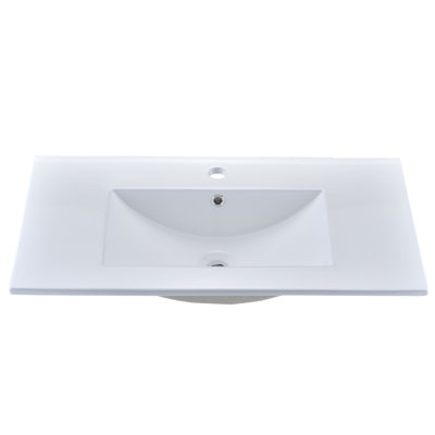RENIST 32'' Ceramic Rectangular Drop-in Bathroom Sink with Overflow