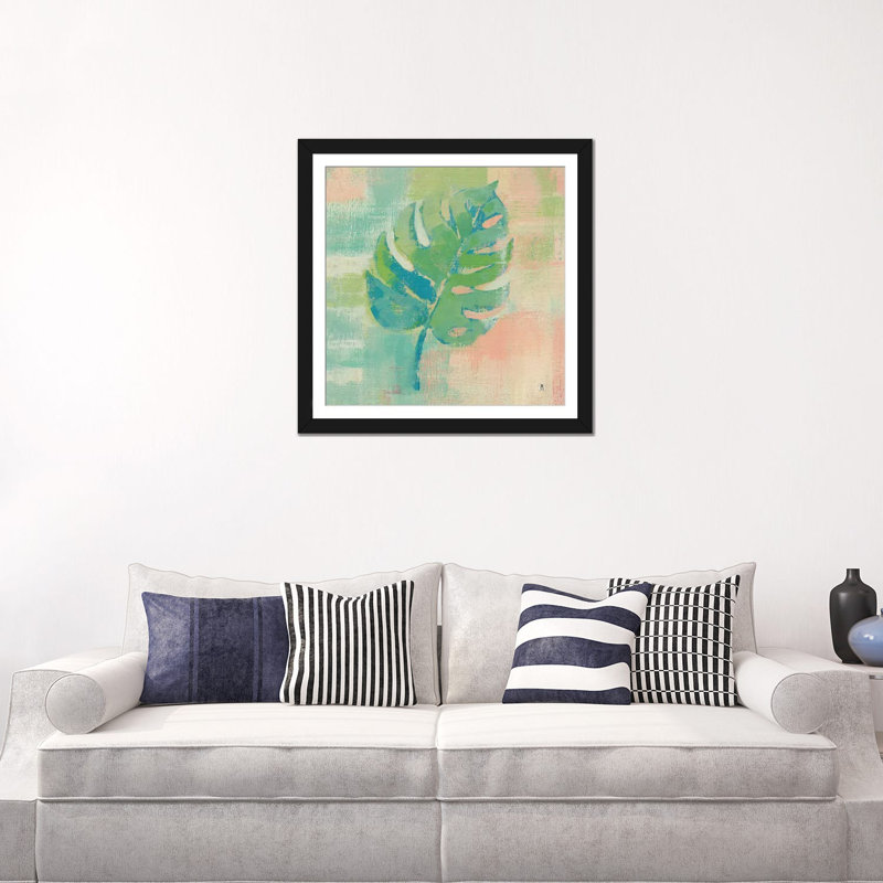 « beach cove leaves i », impression sur toile, H 16 po x l 16 po x P 1 po, Papier d'art encadré noir, Blanc