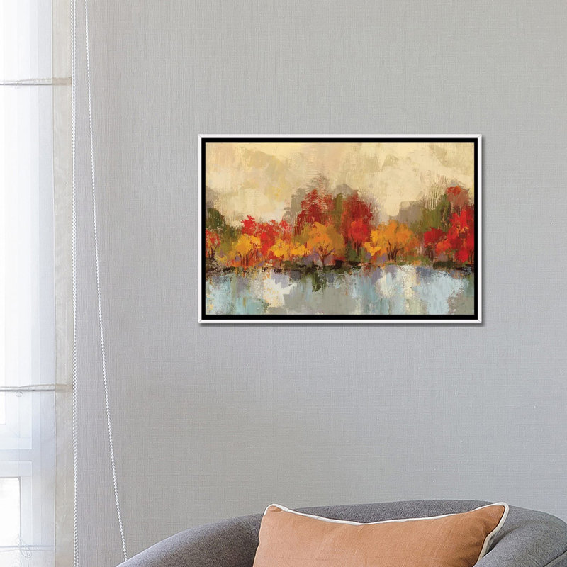 Autumn River Reflection - impression d'art mural, H 18 po x l 26 po, Reproduction encadrée sans passe-partout, Blanc