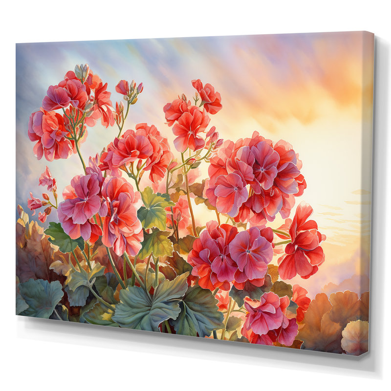 Geraniums Sunset I - reproduction, H 24 po x l 32 po x P 1 po, Toile tendue