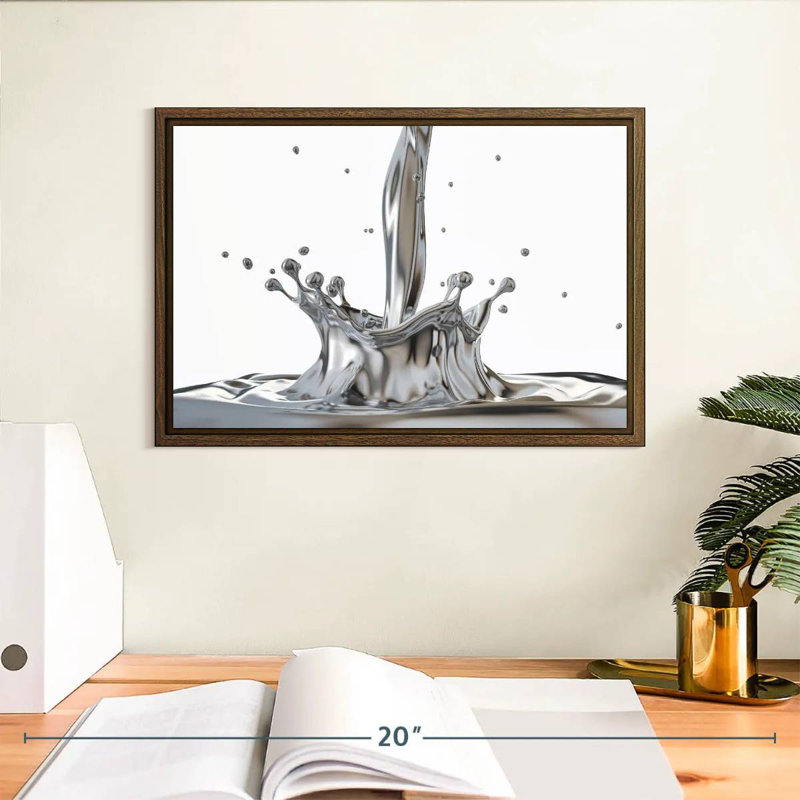 Éclat d'argent liquide, 13 po x 9 po, Cadre flottant noyer