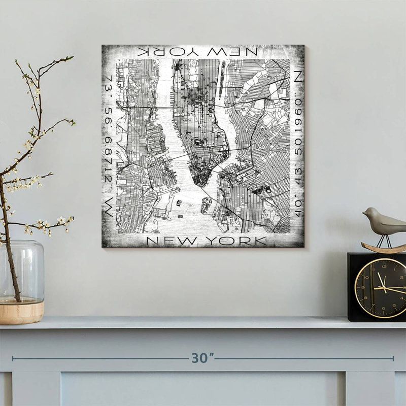«City Map of NY», reproduction sur toile, H 16 po x l 16 po x P 1,25 po