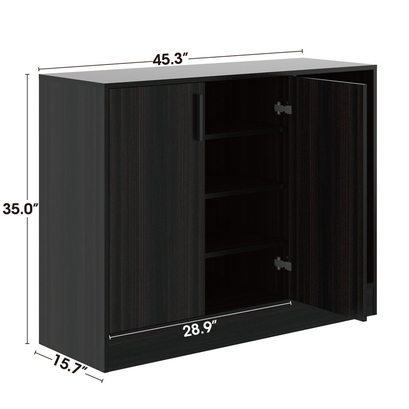 Latitude Run® Shoe Cabinet, 4-Tier Shoe Rack With Doors And Open Storage Shelf FSSR021, Obsidian Wood