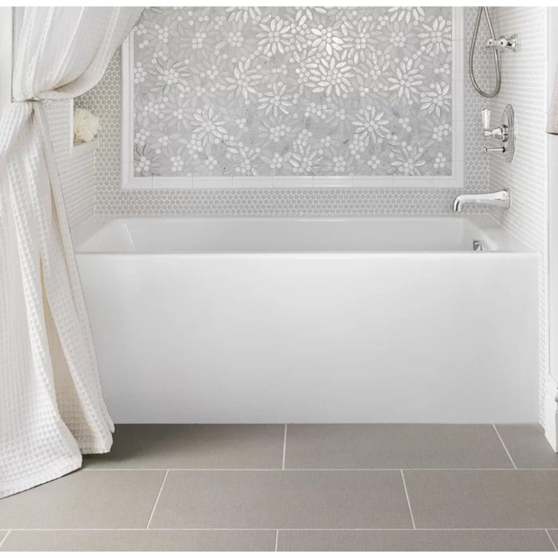 Sydney 72'' L Soaking Bathtub, White, Right, Satin Brass
