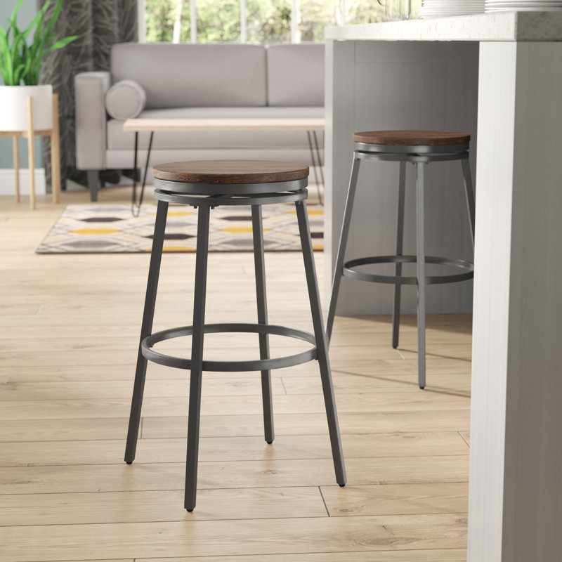 Deanna Backless Metal Swivel Stool, Bar Stool (30" Seat Height), Dark Driftwood