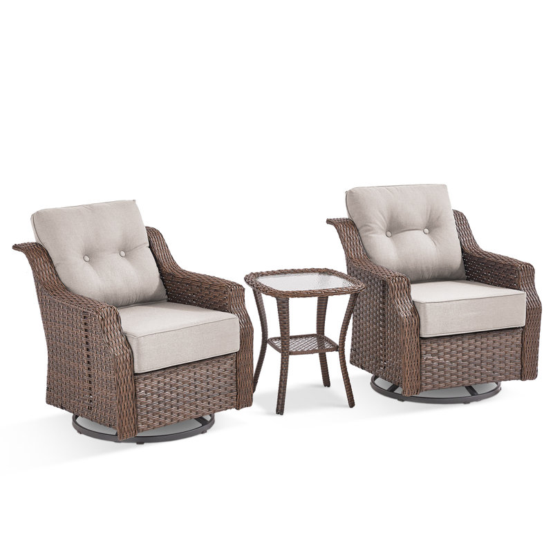 Ensemble de conversation 3 pièces pour l'extérieur en osier avec table d'appoint Circlarmino, Beige