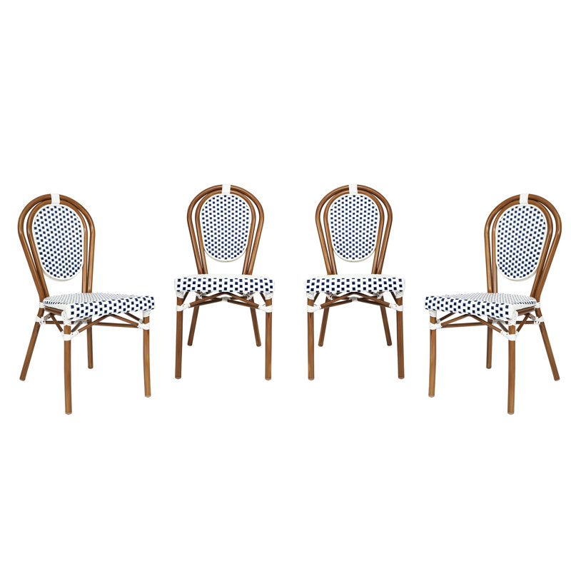 Clymer Stacking All-Weather Commercial Paris Chair with Metal Frames, White/Navy/Natural