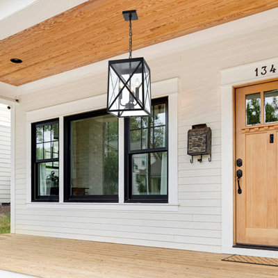 Luminaire suspendu d'extérieur, lumières d'extérieur de ferme, plafonnier antirouille avec verre transparent, lanterne suspendue pour porte d'entrée, entrée, porche et pavillon de jardin