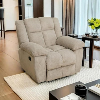 Ensemble de canapé inclinable manuel en velours côtelé 40,6 po, ensemble de canapé en velours côtelé avec table rabattable et porte-gobelet pour le salon / appartement / bureau (beige, chaise)
