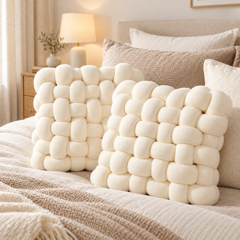 Ensemble de 2 coussins décoratifs de luxe noués à la main, coussins moelleux et épais à nœuds pour canapé, lit et décoration intérieure