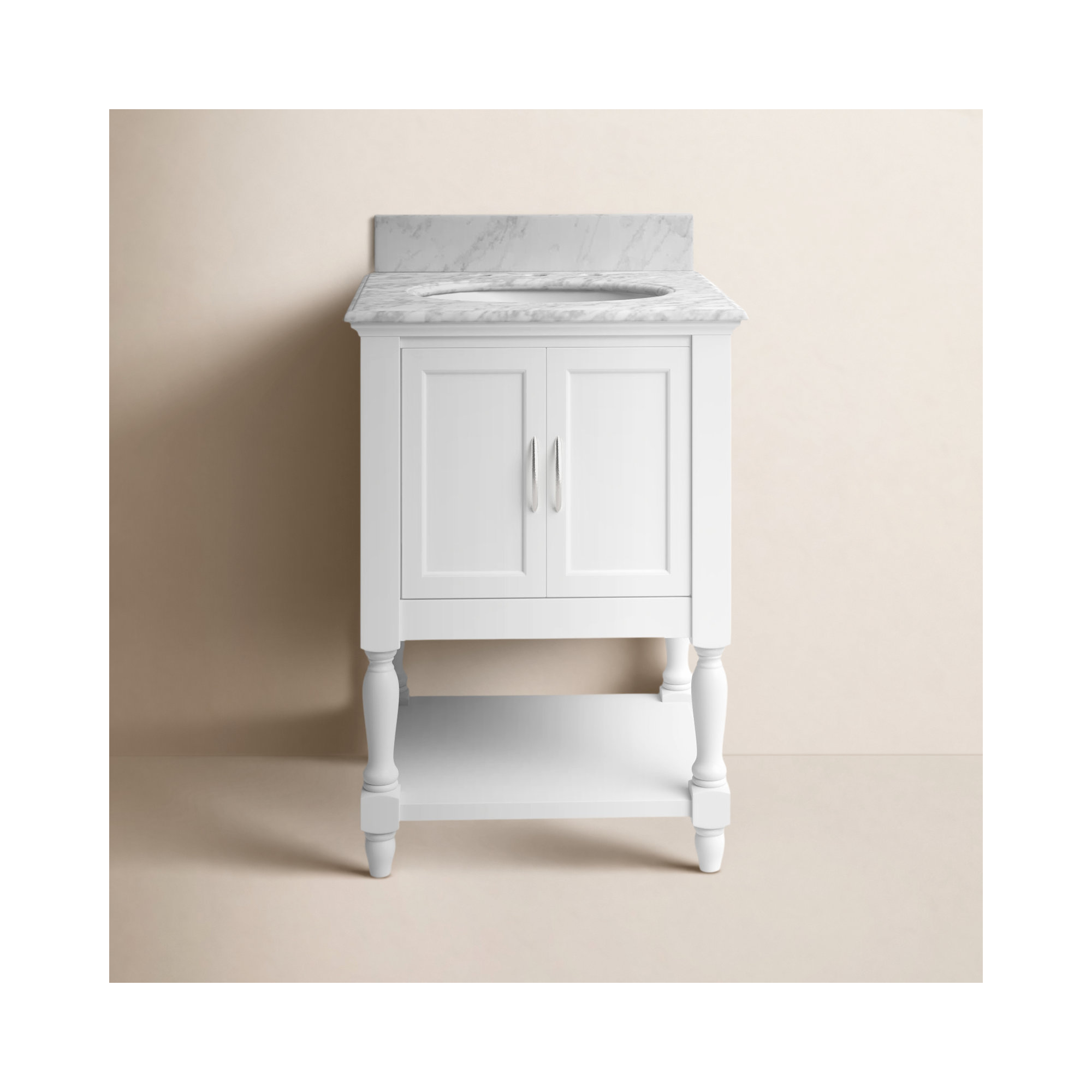 Hampton 24'' Single Bathroom Vanity, Carrara Marble, White